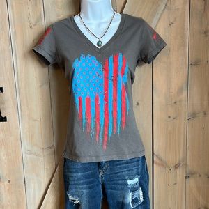 Gray American Flag Heart Graphic Tee